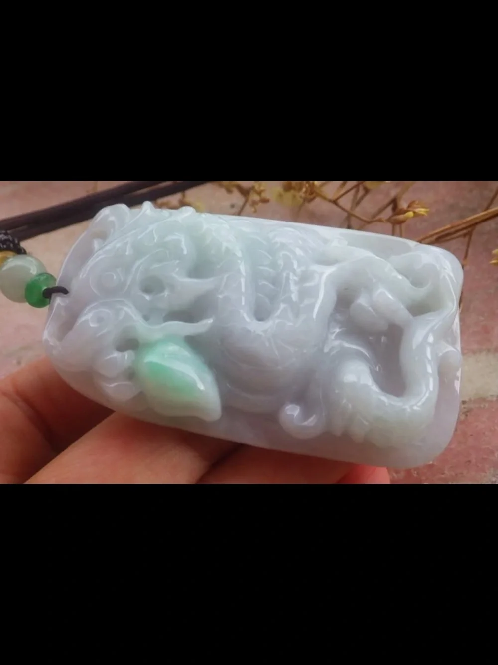 Certificate Jadeite Jade White Green rectangle Wealth Dragon pendant